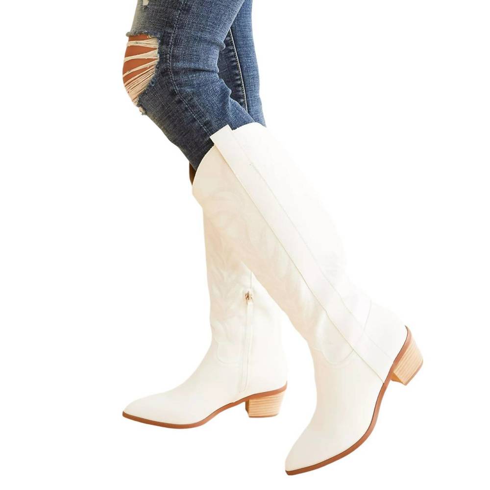 NEW MIIM women's inlay samara stitch western tall boots in white